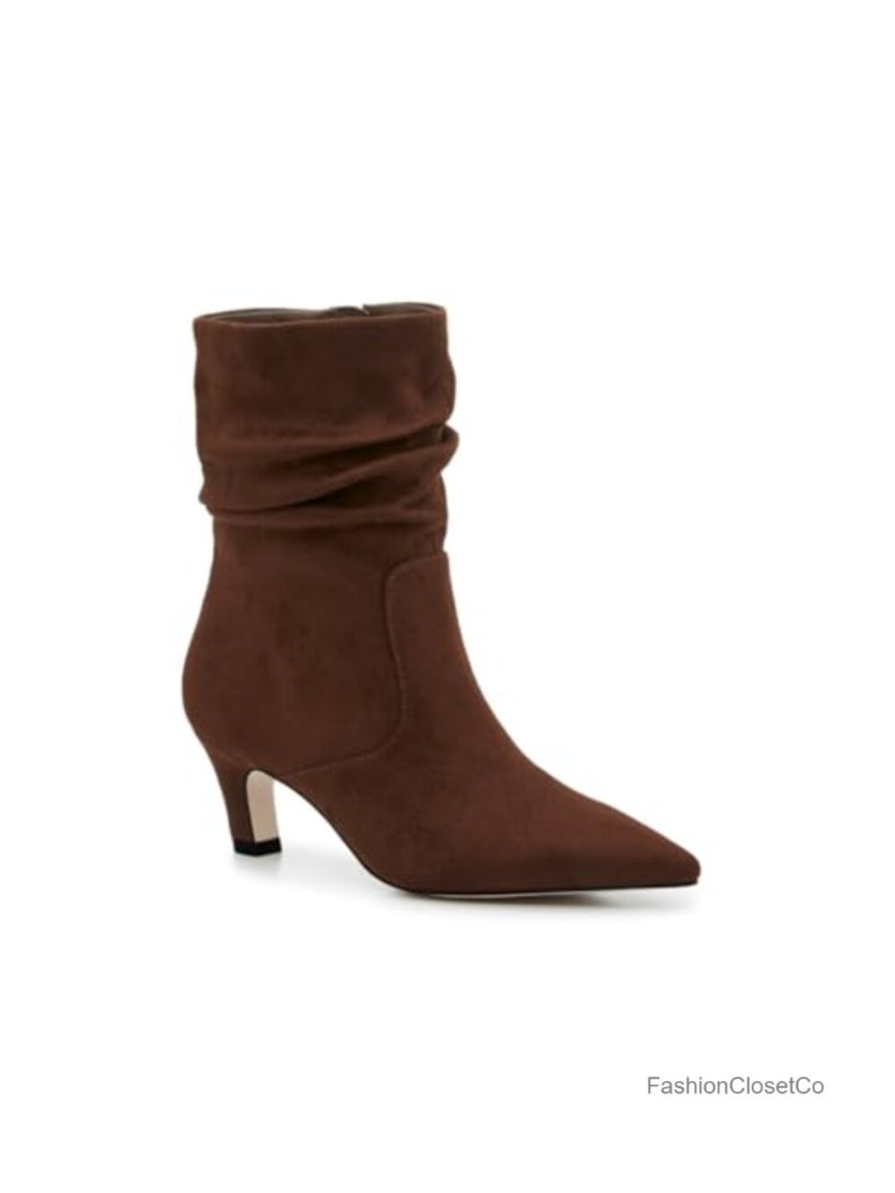 Women's Slouchy Ankle Boots Kitten Heel Pointed Toe Side Zipper Synthetic
